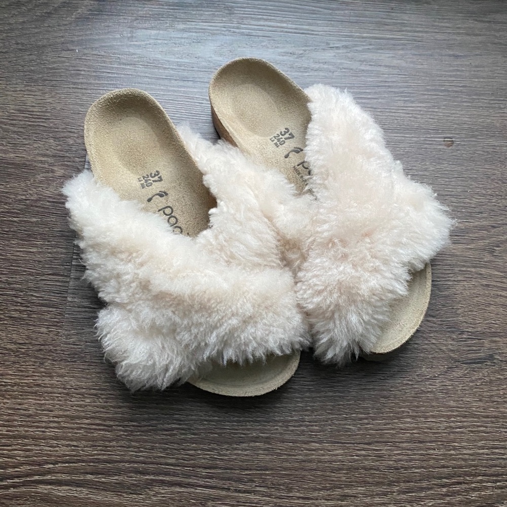 Birkenstock Cream Fuzzy Slippers